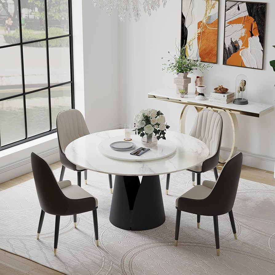 POVISON Round Dining Table for 4, Modern Round Dining Table Built in Lazy Susan for Dining Table,... | Amazon (US)