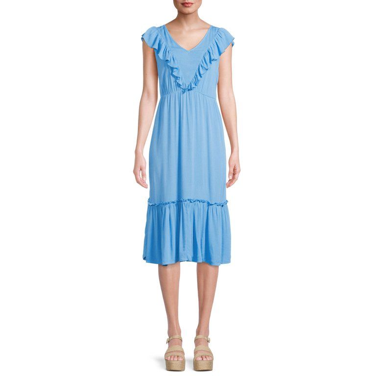 Time and Tru Women's Sleeveless V Neck Flutter Woven Dress - Walmart.com | Walmart (US)