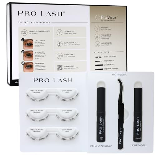 Pro Lash ProWear Starter Lash Clusters Kit - Easiest to Apply Lashes - 10-Day Cluster Eyelash Extensions - 3 Sets of False Eyelashes Plus Adhesive, Remover, Tweezers - Classic Shorties No. 05 - Black | Amazon (US)