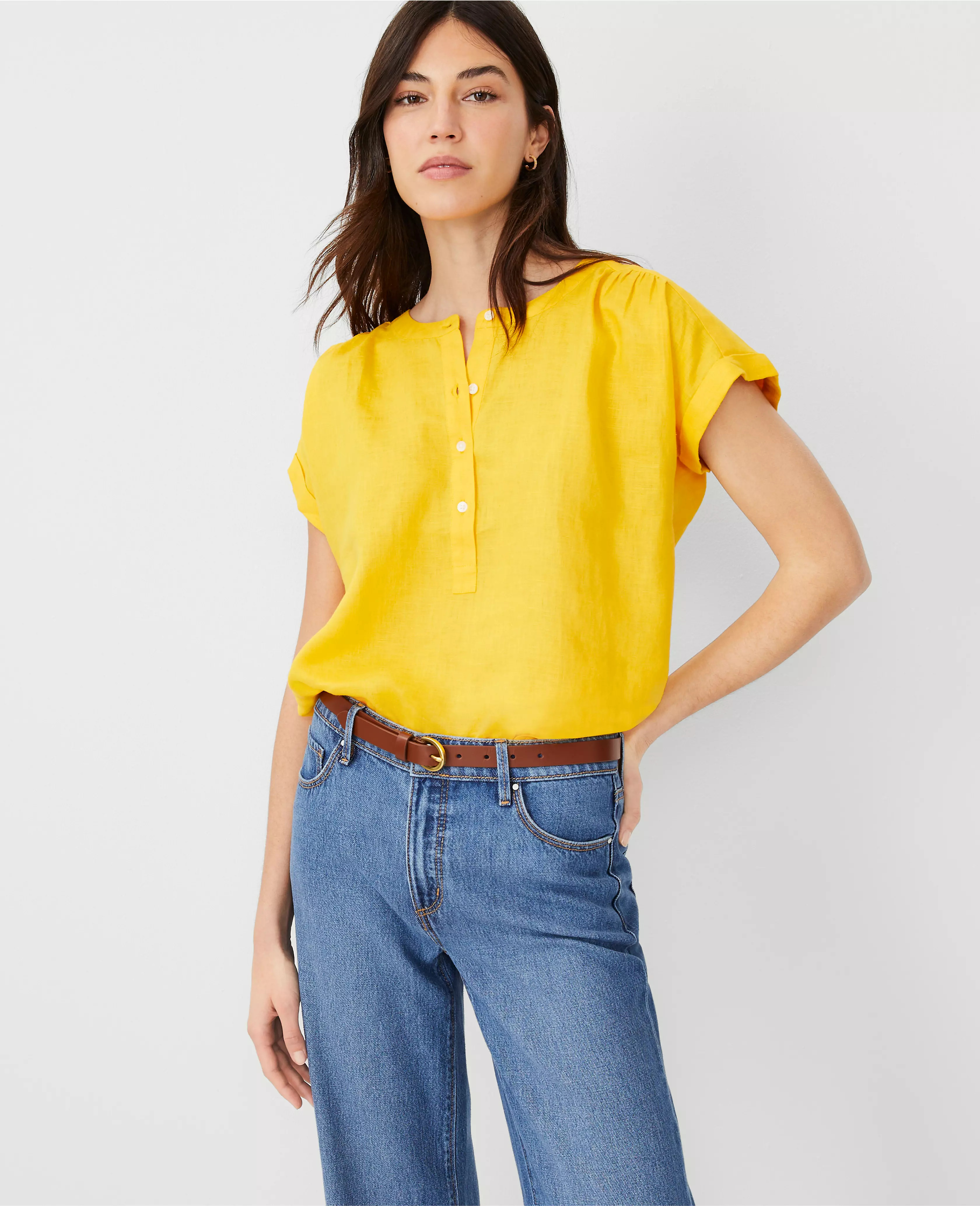 Linen Drop Shoulder Popover | Ann Taylor (US)