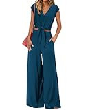 PRETTYGARDEN Women's Summer 2 Piece Outfits 2026 Cap Sleeve V Neck Belted Crop Tops Wide Leg Pant... | Amazon (US)