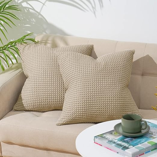 PHF 100% Cotton Waffle Weave Throw Pillow Cover, 20" x 20", No Insert, 2 Pack Elegant Home Decora... | Amazon (US)