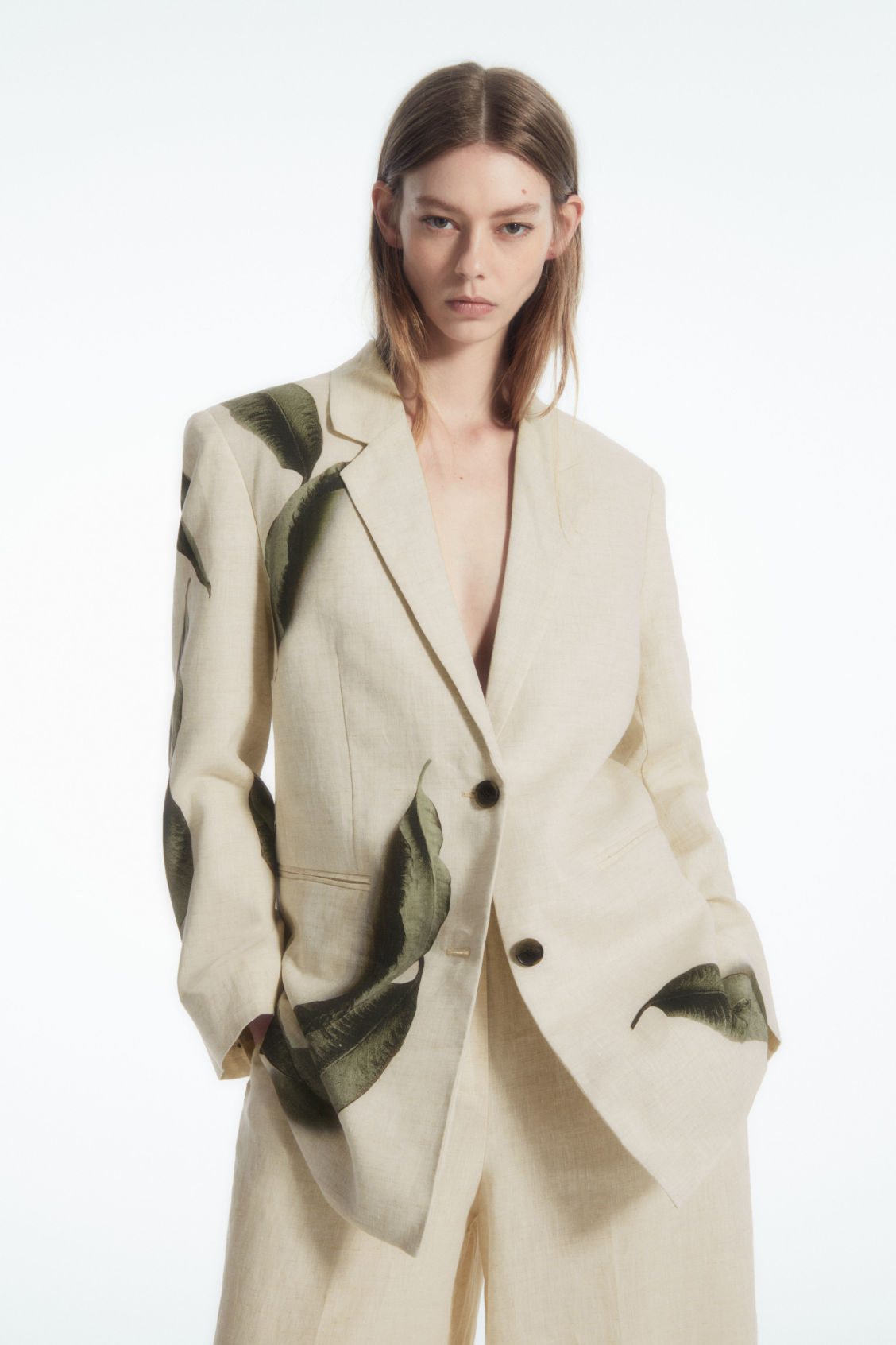 REGULAR LEAF-PRINT LINEN BLAZER | COS UK