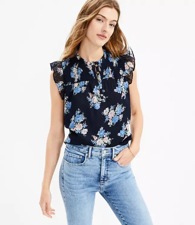 Blossom Smocked Ruffle Button Top | LOFT