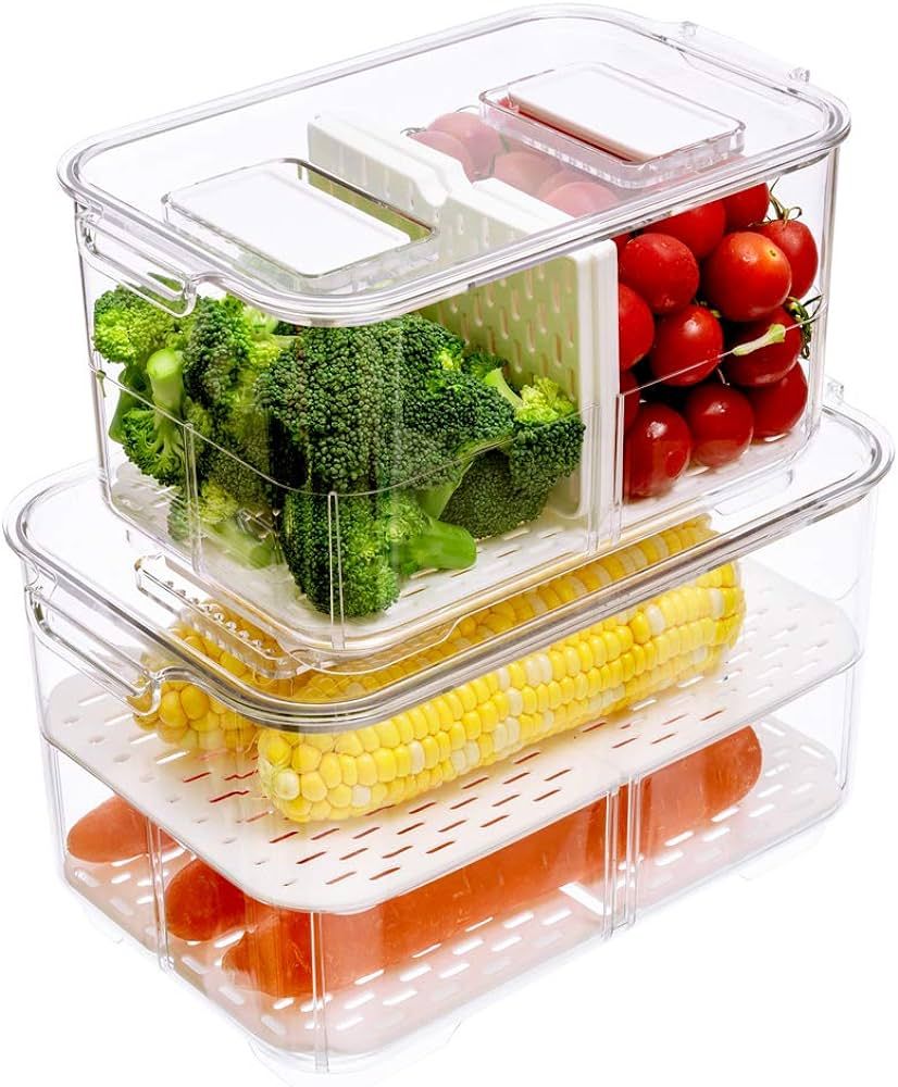 Slideep Food Storage Containers, Lettuce Keeper Stackable Fridge Produce Saver with Lids, Removab... | Amazon (US)