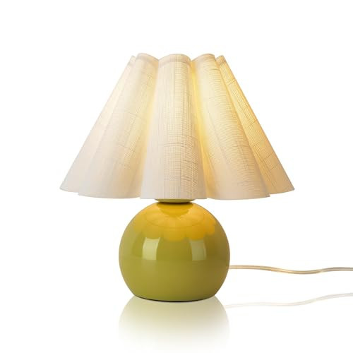 Ziqqeelam Green Small Bedside Mini Table Lamp for Bedroom, Cute Bedroom Lamps for Nightstand, Cute Mini Table Lamps for Small Spaces with Scalloped Shade for Kitchen Counter, Bookshelf, Kids Dorm | Amazon (US)