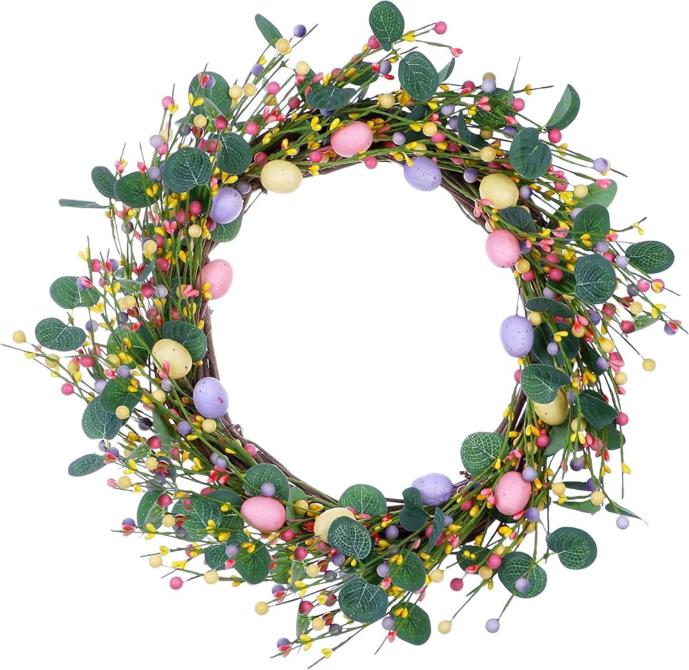 VioletEverGarden Artificial Easter Wreath,18” Easter Egg Wreath Colorful Berry Wreath for Easte... | Amazon (US)