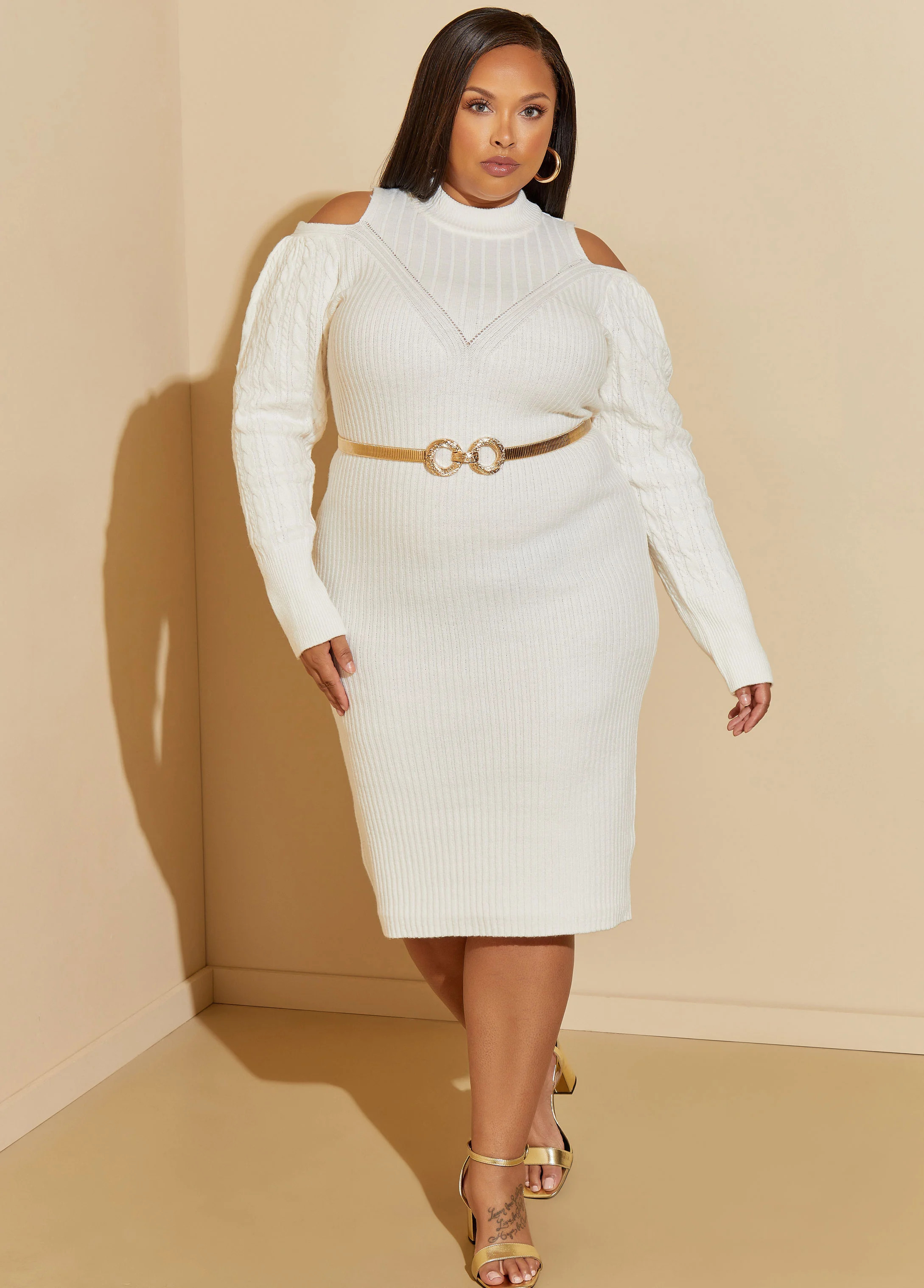 Gold Tone Circle Stretch Belt | Ashley Stewart