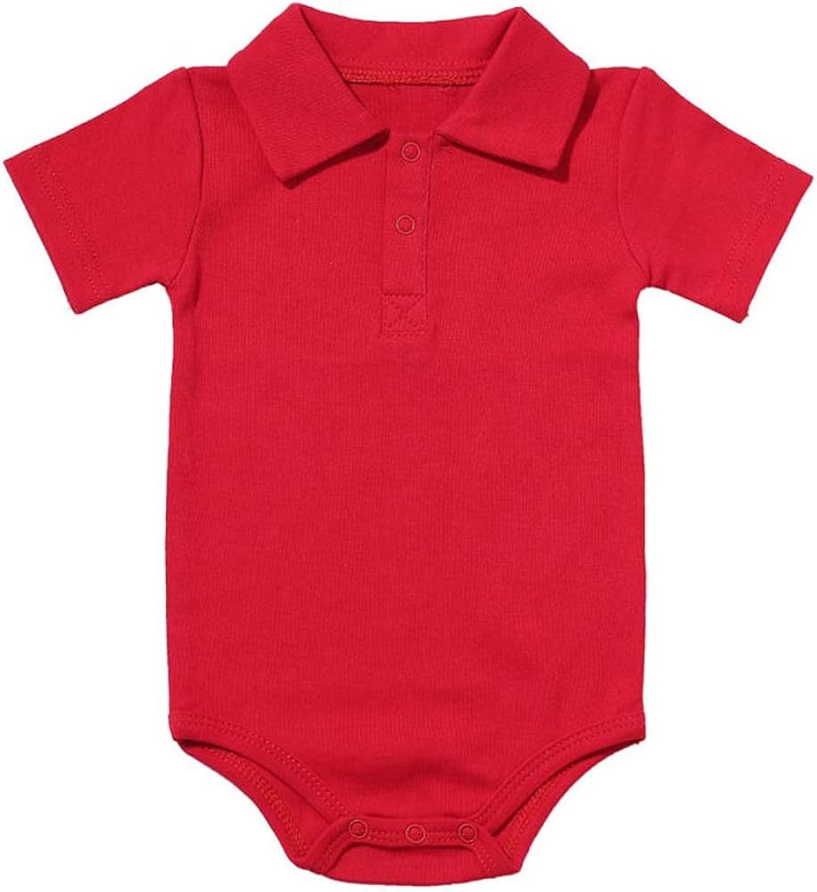 Teach Leanbh Baby Boys Pure Color Cotton Short Long Sleeve Polo Bodysuit 3-24 Months (Red, 6 Mont... | Amazon (US)