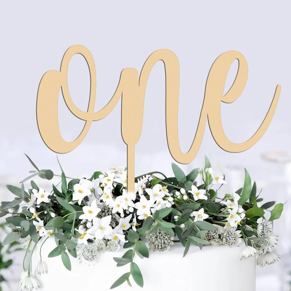 MRAPPY First Birthday Cake Topper - Rustic Wood One Cake Topper for 1st Birthday Boy and Girl, Nu... | Amazon (US)