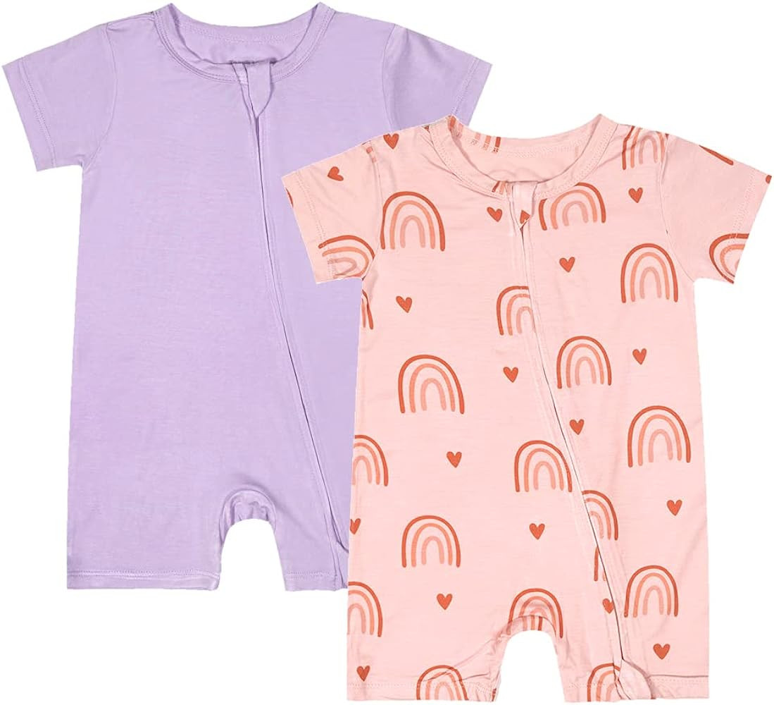 Teach Leanbh Baby Boys Girls 2 Pack Bamboo Viscose Pajamas 2 Way Zipper Short Sleeve Romper Jumps... | Amazon (US)