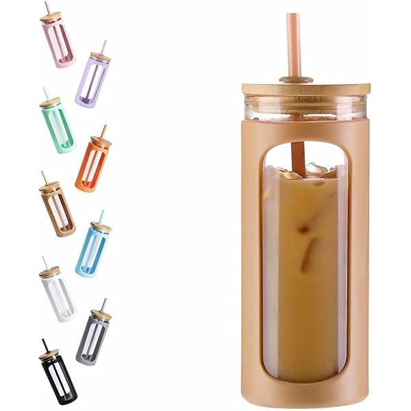 Kodrine 24 oz Glass Water Bottle with Bamboo Straw and Lid, Wide Mouth Water Tumbler,Straw Silicone  | Amazon (US)
