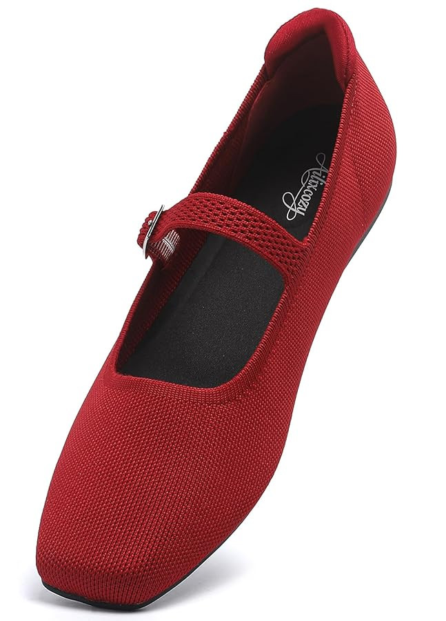 Ballet Flats for Women, Square Toe Mary Jane Shoes Comfortable Dressy Flats Adjustable Straps Was... | Amazon (US)