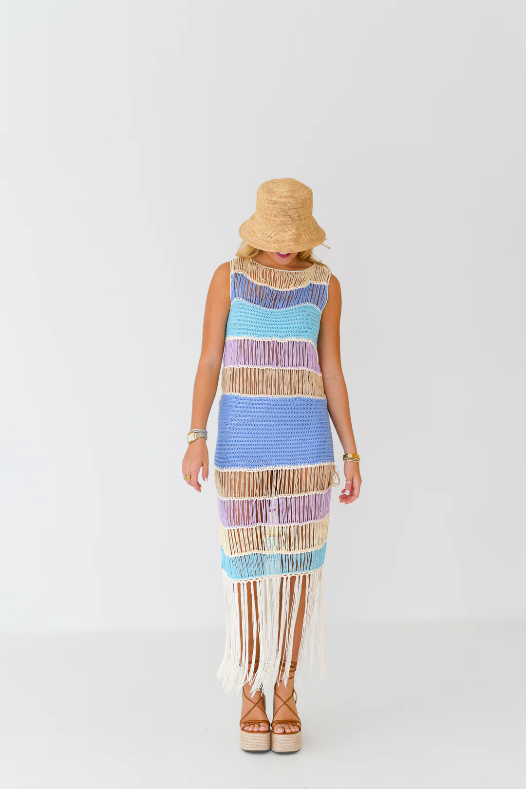 Kassidi Fringed Crochet Knit Dress - Periwinkle Multi | Fancyd Boutiqe