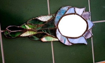 Vintage Flower Stained Glass Blue/Green Multi-Color Vanity Hand Held Mirror 11.5  | eBay | eBay US