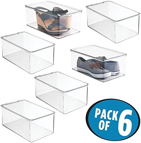 mDesign Closet Stackable Plastic Storage Box with Lid - Container for Organizing Mens and Womens Sho | Amazon (US)