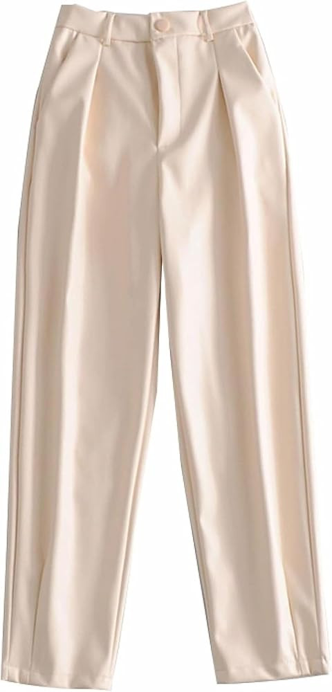 PU High Waisted Women's Loose and Wide Casual Synthetic Leather Pants | Amazon (US)