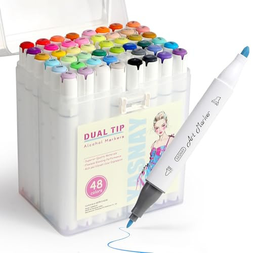 YASNAY Alcohol Markers, 48 Colors Dual Tip Art Marker, Drawing Markers, Coloring Marker for Kids Sketching Adult Coloring (Carrying Case 48 Colors) | Amazon (US)