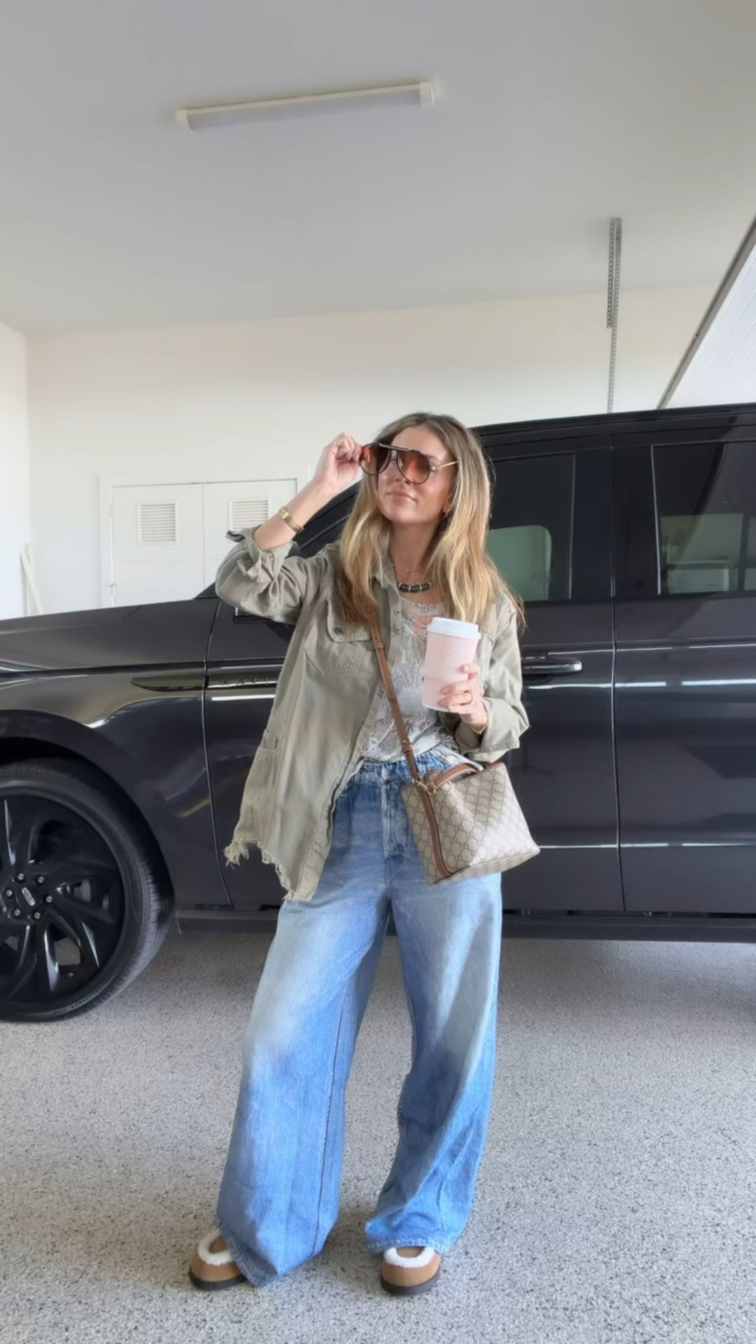 Today’s outfit! 
Amazon sunglasses 
Free people utility jacket (sold out, linked similar options) 
Maeve cotton wide leg pants from Avara! 
Steve Madden faux fur mules 
Gucci bucket bag 

🔍: today’s outfit, ootd, utility jacket, free people, Amazon top, Avara jeans, mules, Gucci bucket bag, Amazon sunglasses, budget friendly, affordable fashion, petite style, moms over 40 style, Texas content creator

#LTKmomlife #LTKootd #LTKOver40