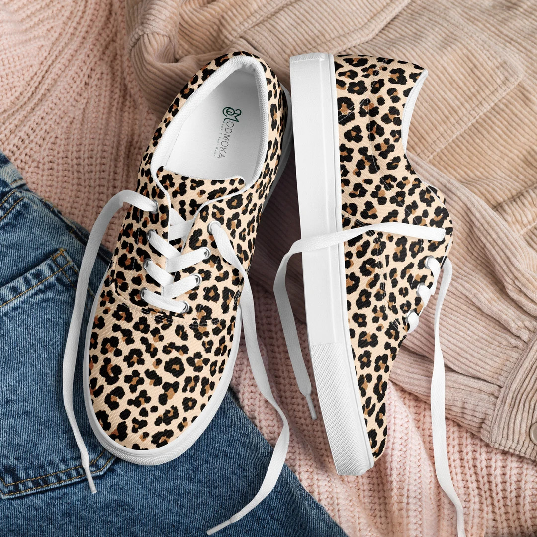 Womens Lace-up Leopard Animal Cheetah Tiger Print Shoes - Etsy | Etsy (US)