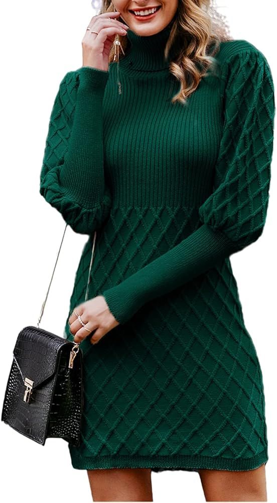 Simplee Women's Long Sleeve Bodycon Sweater Dress Cable Knit Turtleneck Sweater Dresses | Amazon (US)