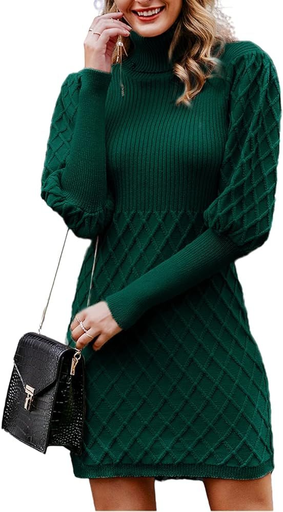 Simplee Women's Long Sleeve Bodycon Sweater Dress Cable Knit Turtleneck Sweater Dresses | Amazon (US)