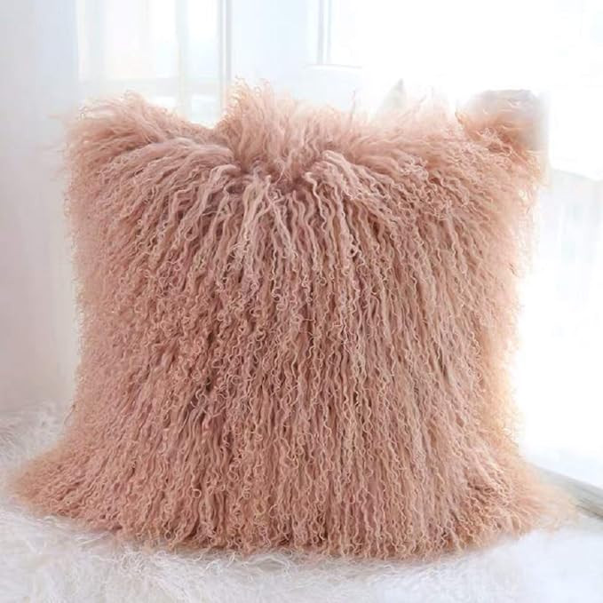 100% Real Mongolian Lamb Fur Cushion Cover/Pillowcase (Pink, 20x20inch) 1 | Amazon (US)