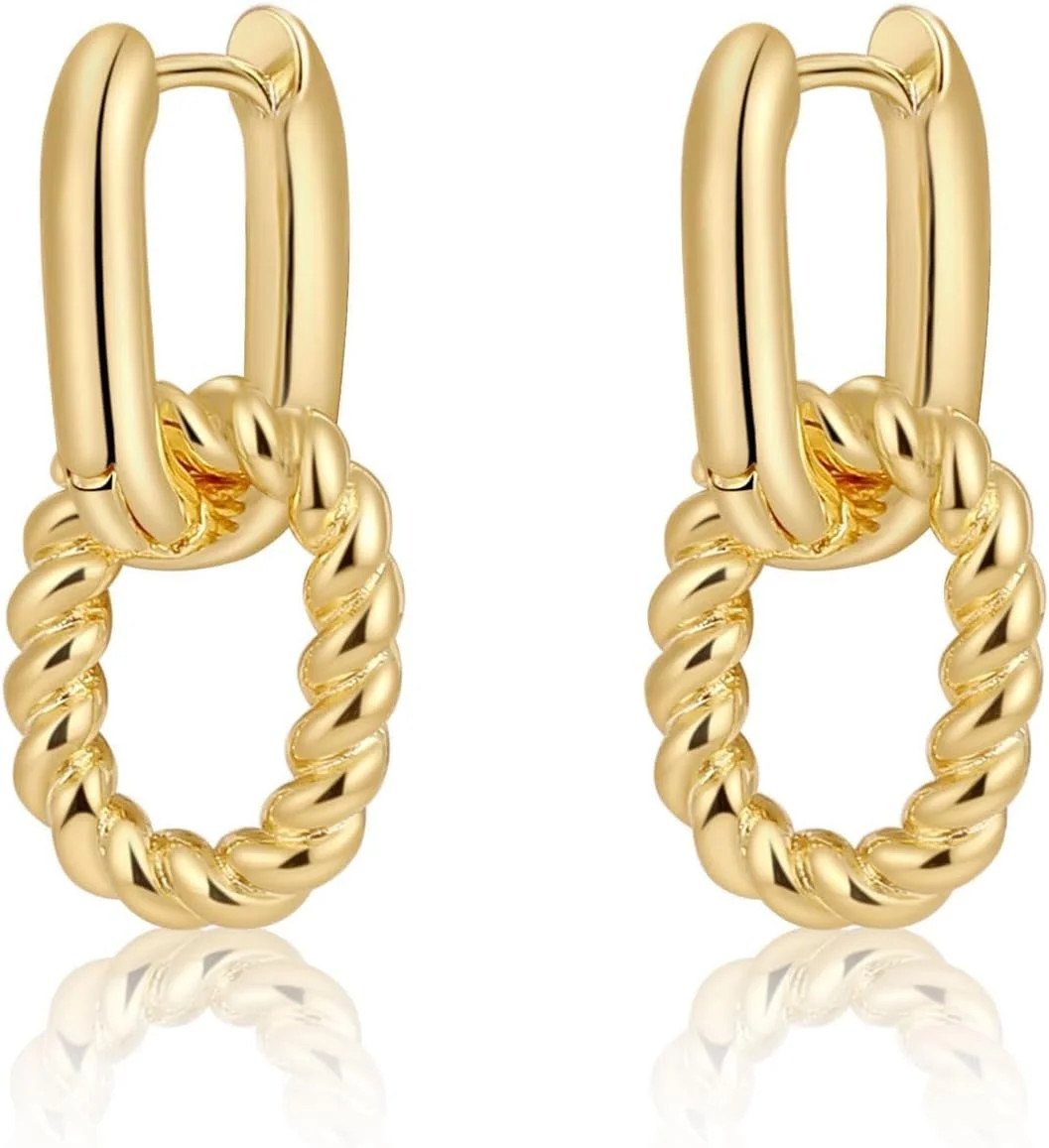 Gold Hoop Earrings for Women 14K Gold Silver Plated Chunky Huggie Hoops Hypoallergenic Lightweigh... | Walmart (US)