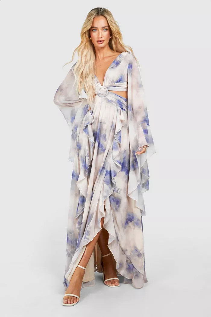 Floral Chiffon Print Cut Out Maxi Dress | boohoo (US & Canada)