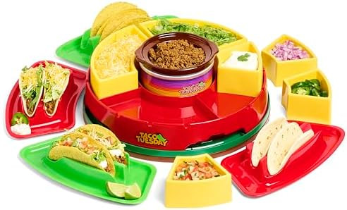 Nostalgia Taco Tuesday Heated Lazy Susan Taco Bar Serving Set for a Party with 4 Tortilla Holders... | Amazon (US)