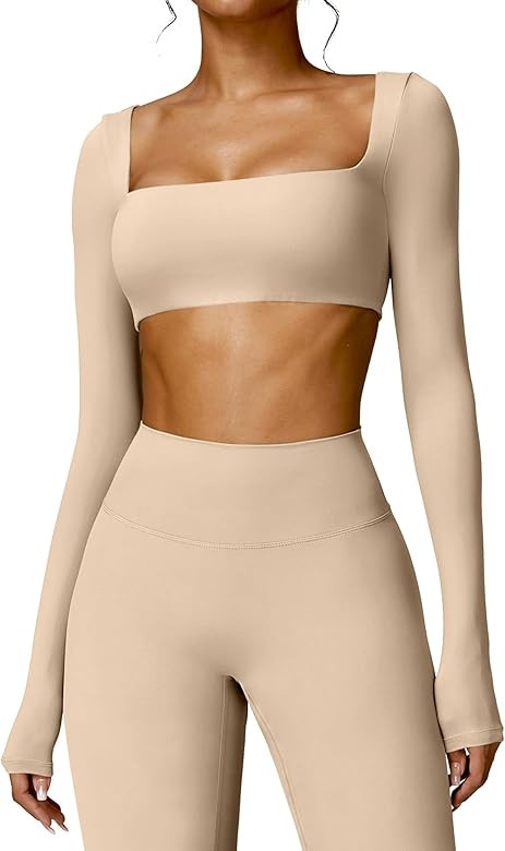 YEOREO Kyla Women Crop Top Long Sleeve Padded Sports Low Medium Impact Yoga Shirt Workout | Amazon (US)