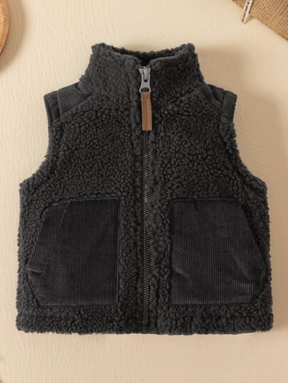 Baby Slant Pockets Fleece Vest Coat | SHEIN