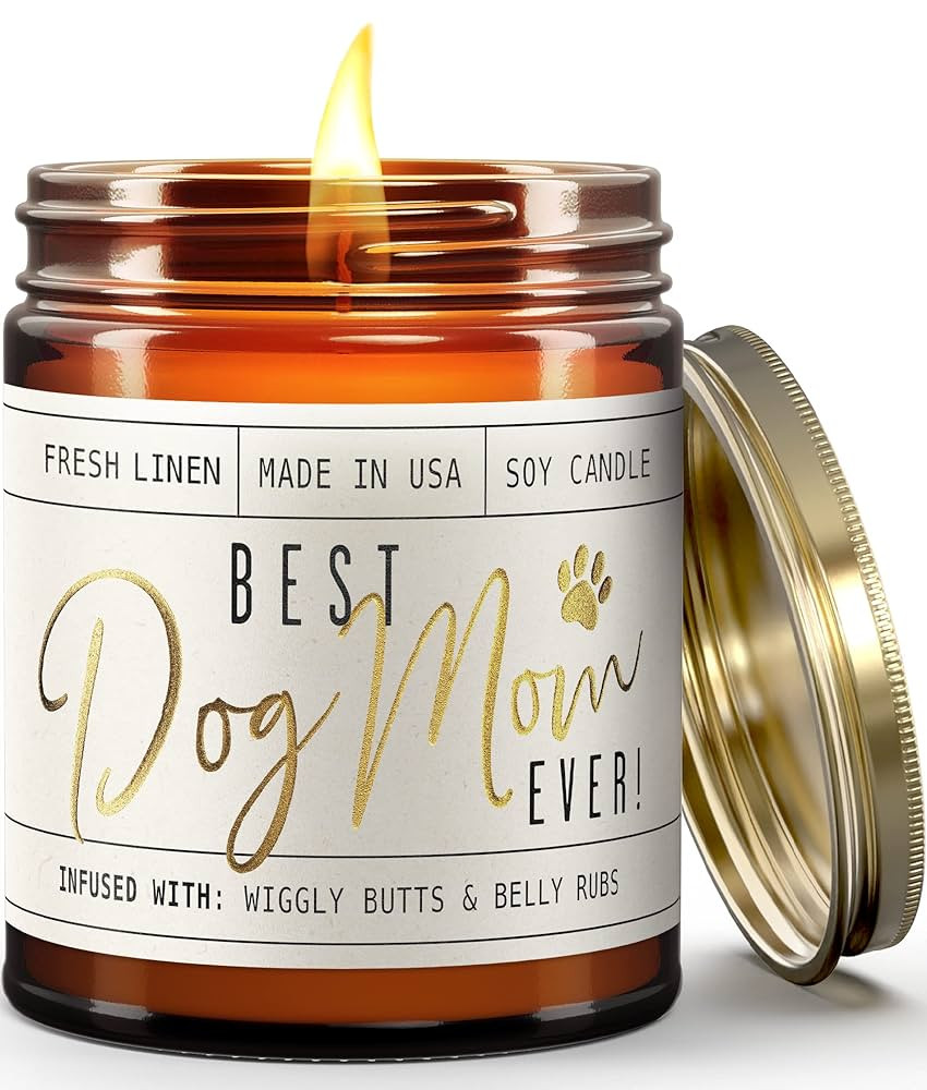 Dog Mom Gifts for Women, Dog Lovers Gifts for Women - 'Best Dog Mom Ever' Soy Candle, w/Fresh Lin... | Amazon (US)