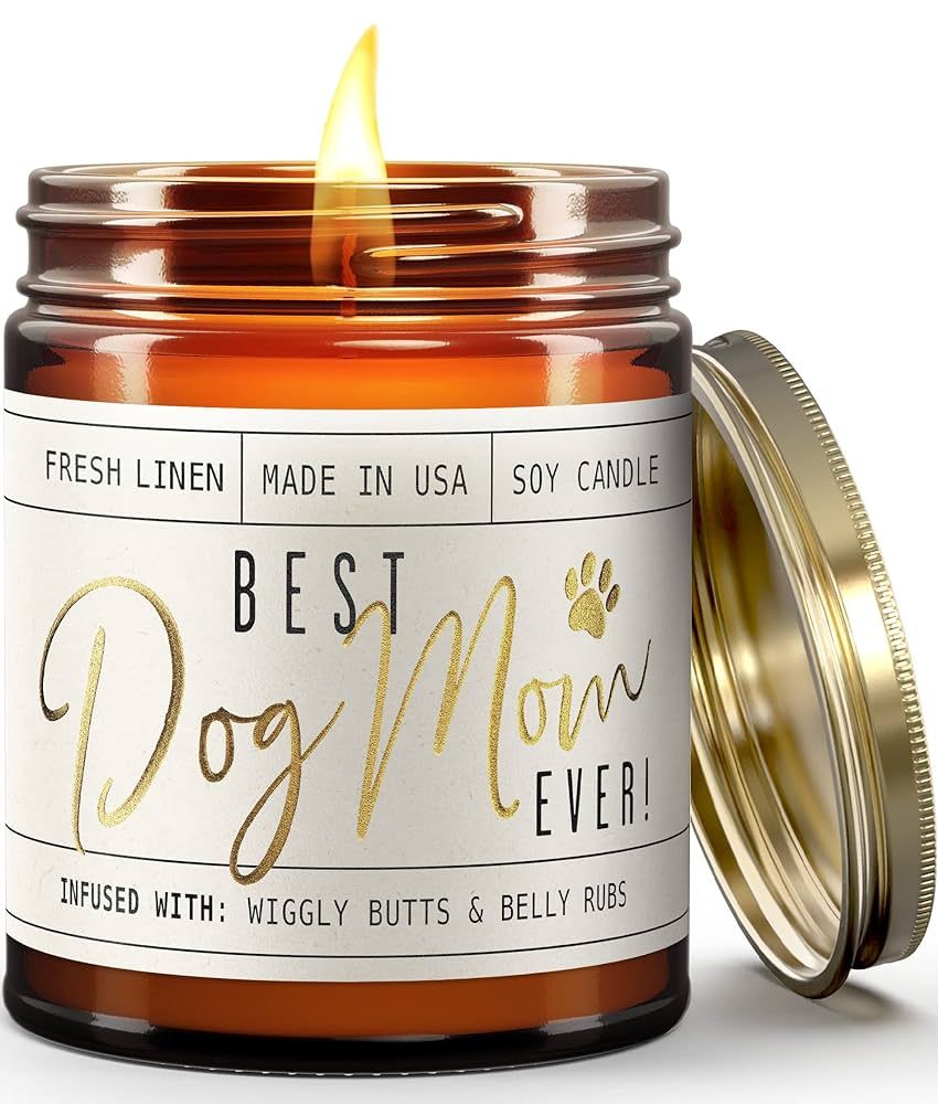 Dog Mom Gifts for Women, Dog Lovers Gifts for Women - 'Best Dog Mom Ever' Soy Candle, w/Fresh Lin... | Amazon (US)