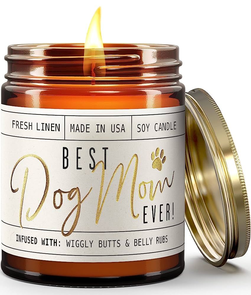 Dog Mom Gifts for Women, Dog Lovers Gifts for Women - 'Best Dog Mom Ever' Soy Candle, w/Fresh Lin... | Amazon (US)