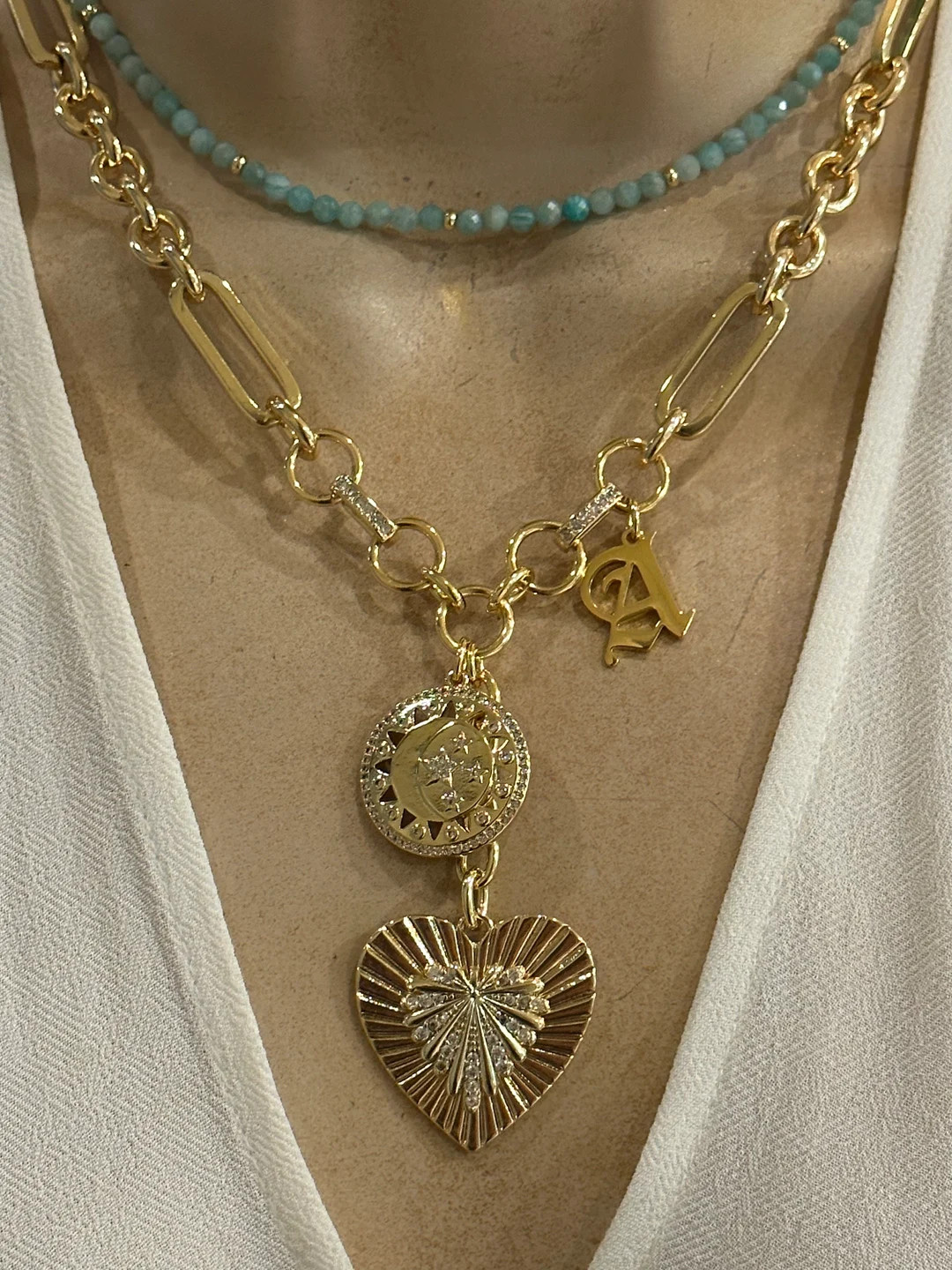 Personalized Chunky Chain Heart Necklace - Etsy | Etsy (US)