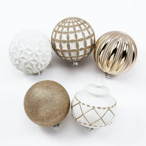 Holiday Time 100 mm Shatterproof Christmas Ornaments, Champagne Gold & White, 9 Count - Walmart.c... | Walmart (US)