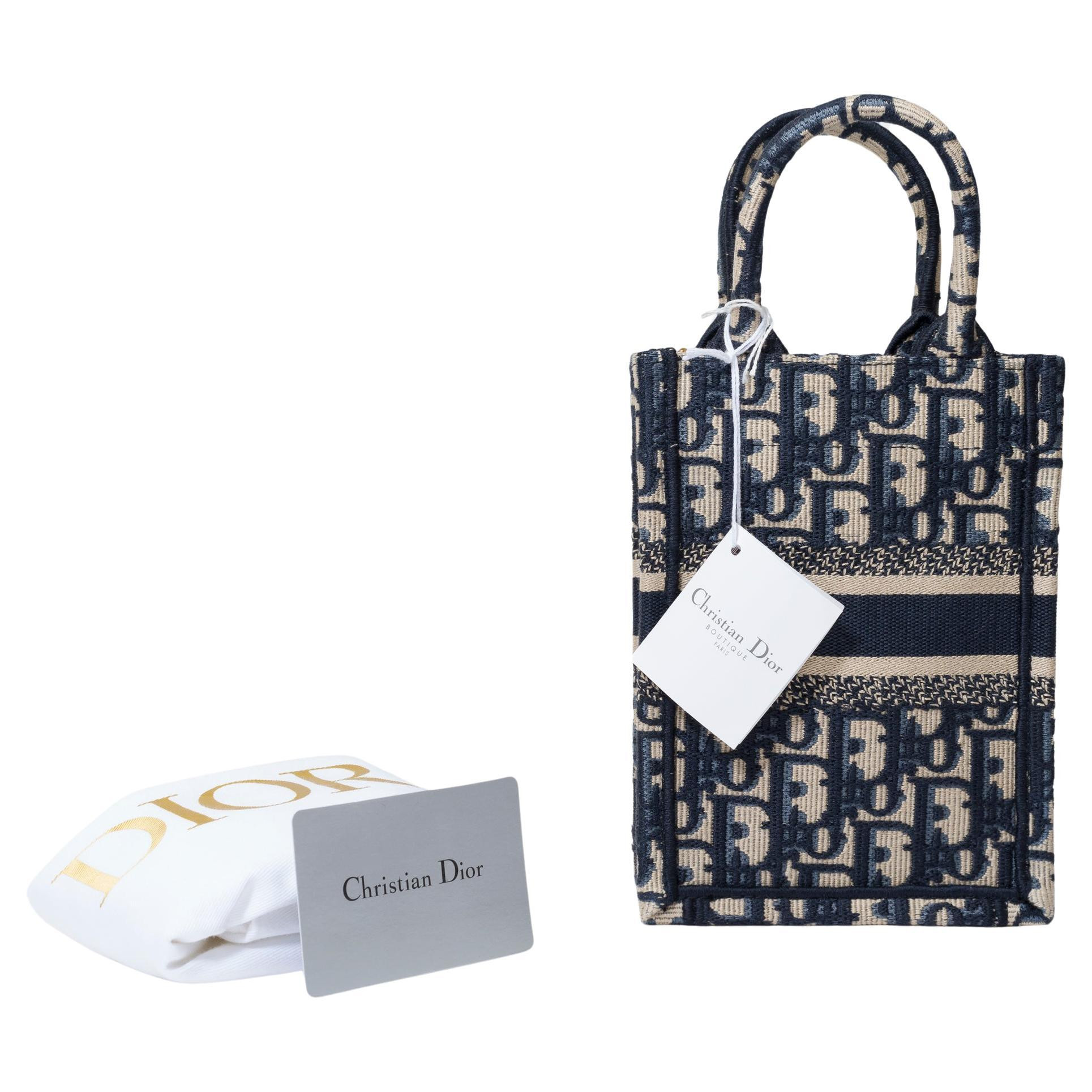 Brand New Christian Dior Vertical Book Tote Bag In Navy Blue Monogram Canvas | 1stDibs
