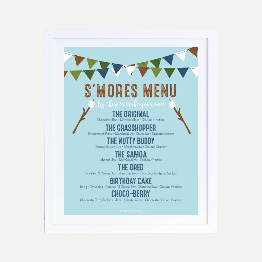 S'mores Menu Sign Printable, Gourmet Smores Favor Station Template, Birthday Outdoor Party Decora... | Etsy (US)