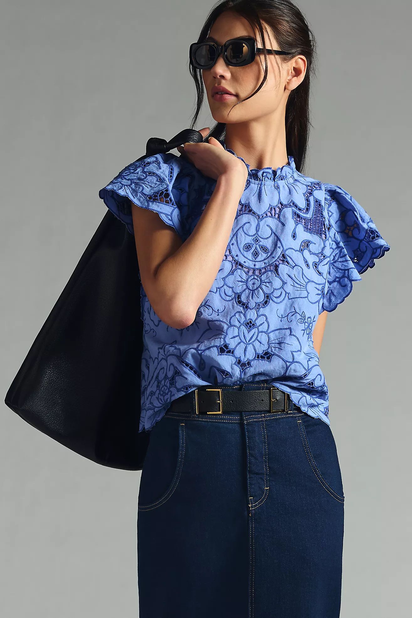By Anthropologie Ruffle-Collar Lace Cutout Blouse | Anthropologie (US)