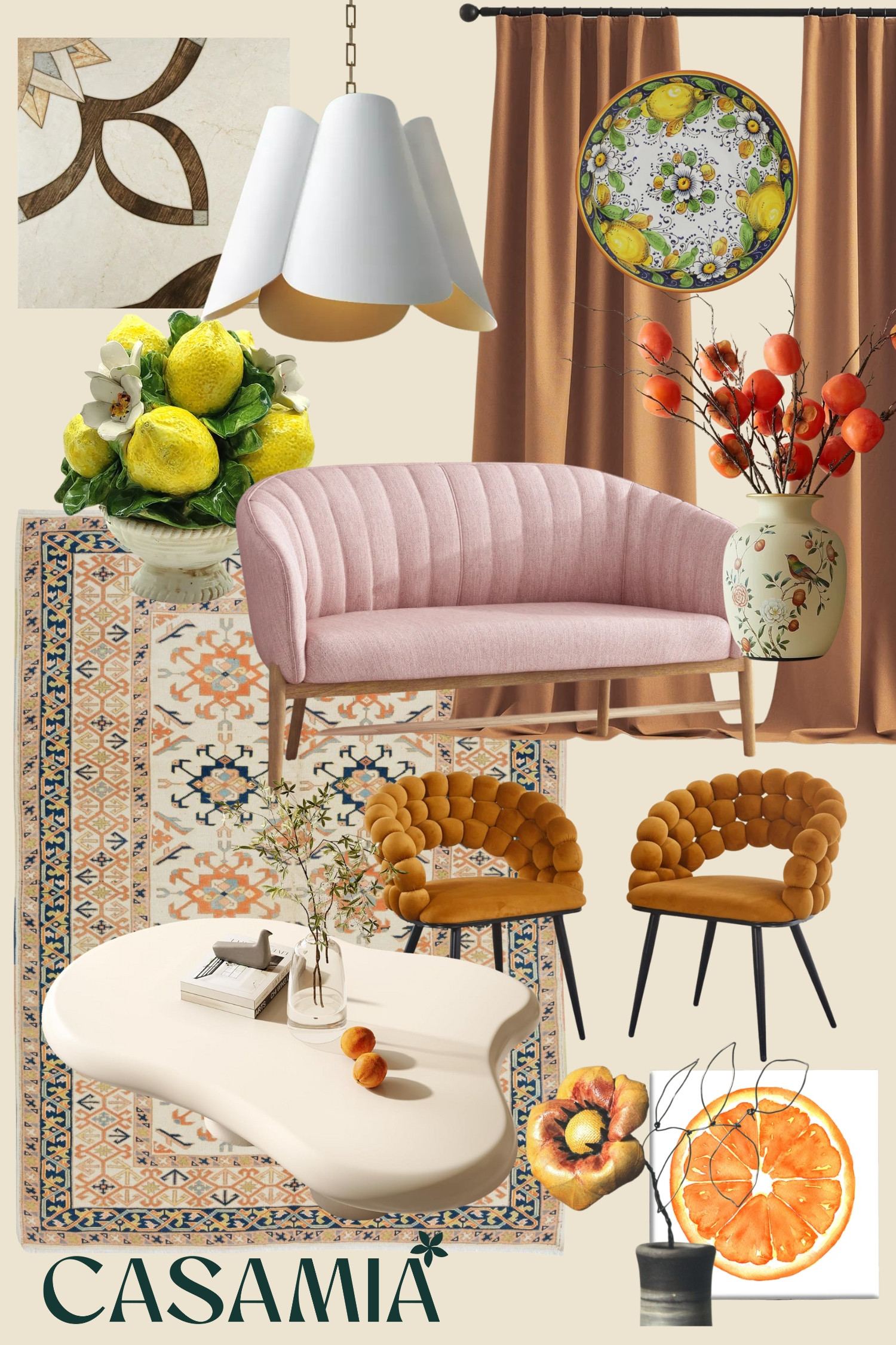 Soft curves, vintage textures, and bold pops of citrus bring this Mediterranean modern space to life.  

 #LTKSeasonal #LTKHome #LTKStyleTip