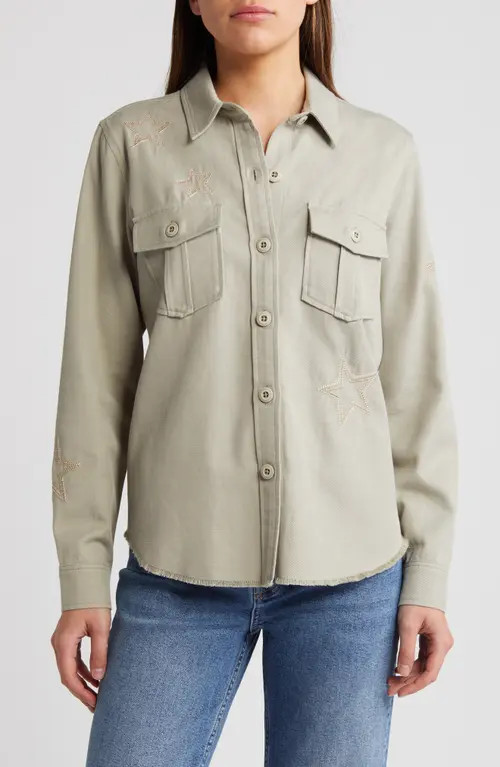 Rails Loren Star Embroidered Raw Hem Twill Shirt Jacket in Sage Metallic Stars at Nordstrom, Size... | Nordstrom