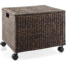 Casafield Rolling Filing Cabinet, Espresso - Water Hyacinth File Organizer with Lid and Locking W... | Amazon (US)