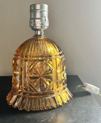 Vintage Art Cut Glass Amber Table Lamp MCM Hollywood Regency Bedroom Boudoir  | eBay | eBay US
