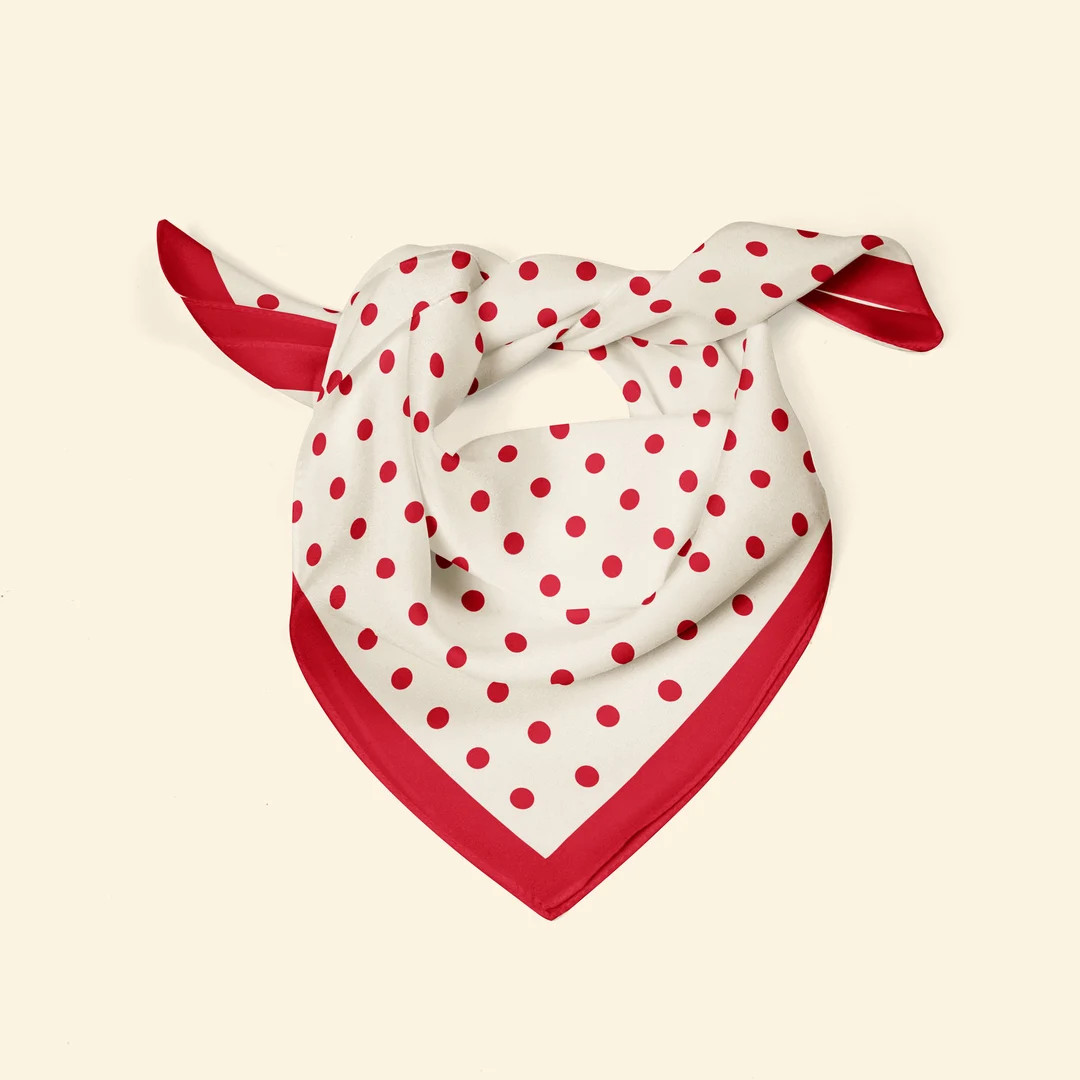 Red polka dot silk scarf, a square neck or ponytail scarf with classic red and white polka dots | Etsy (US)