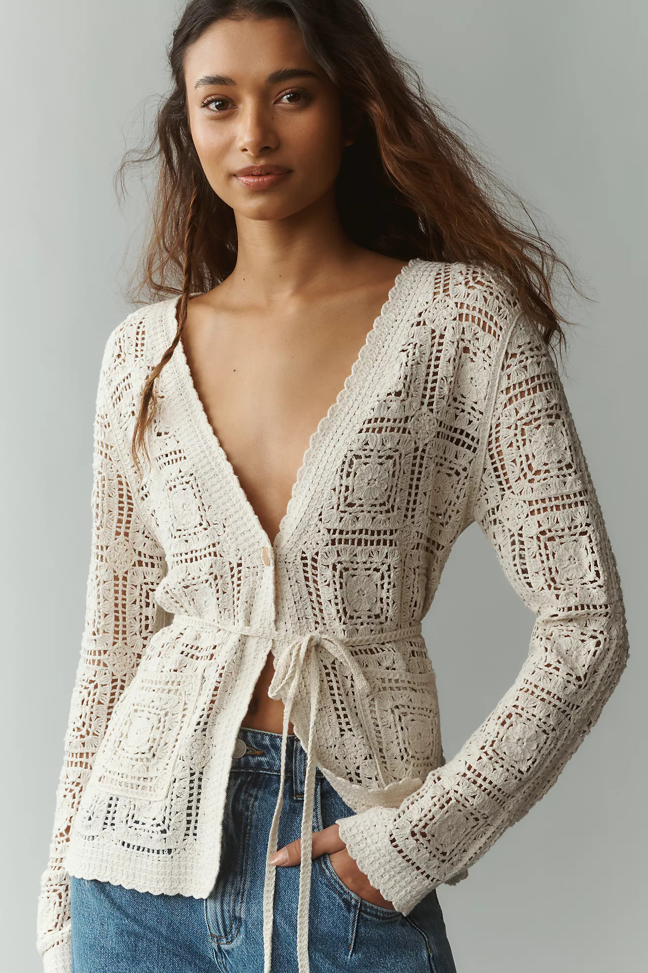 NVLT V-Neck Crochet Knit Top | Anthropologie (US)