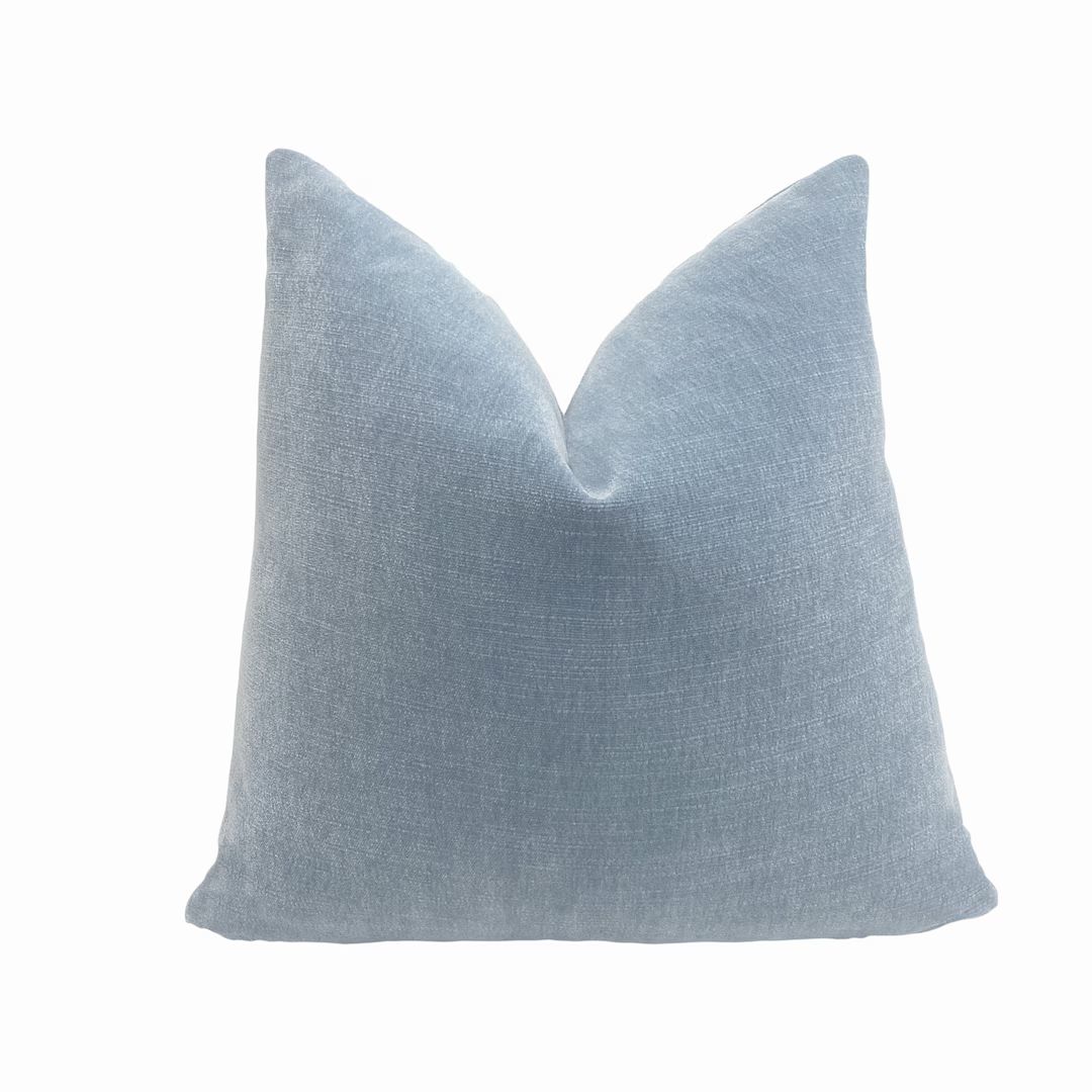 Sky Blue Velvet Throw Pillow Cover | Sky Blue Decorative Pillow Cover | 18x18, 20x20, 22x22, Euro... | Etsy (US)