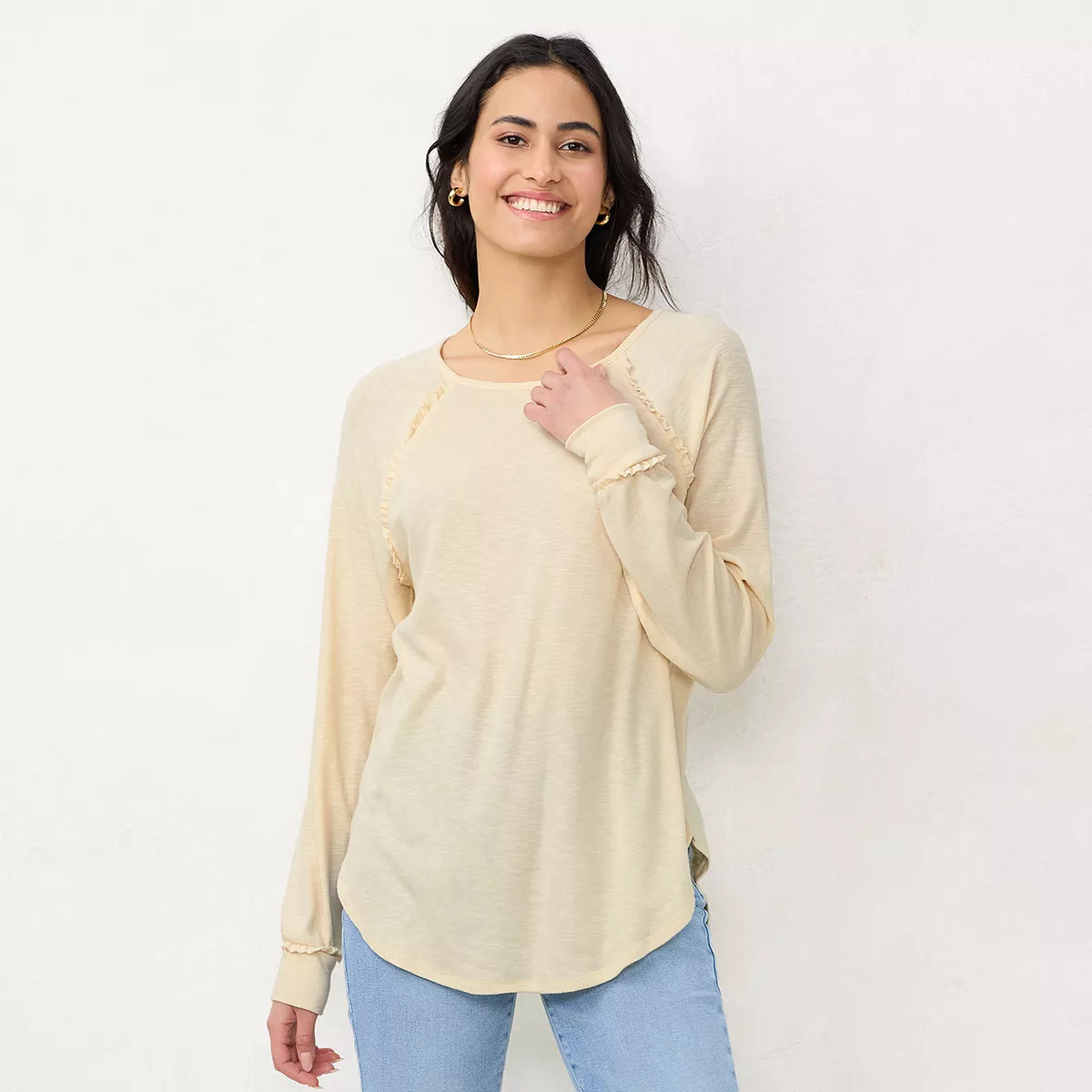 Women's LC Lauren Conrad Raglan Ruffle-Sleeve Tunic | Kohl's