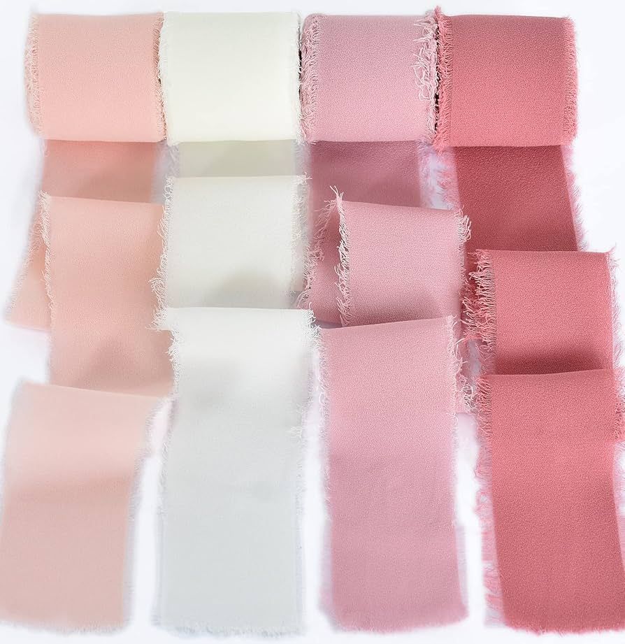 TONIFUL 4 Rolls Silk Chiffon Ribbon, 1-1/2 Inch x 22yds, Dusty Pink and Cream Chiffon Ribbons Set... | Amazon (US)