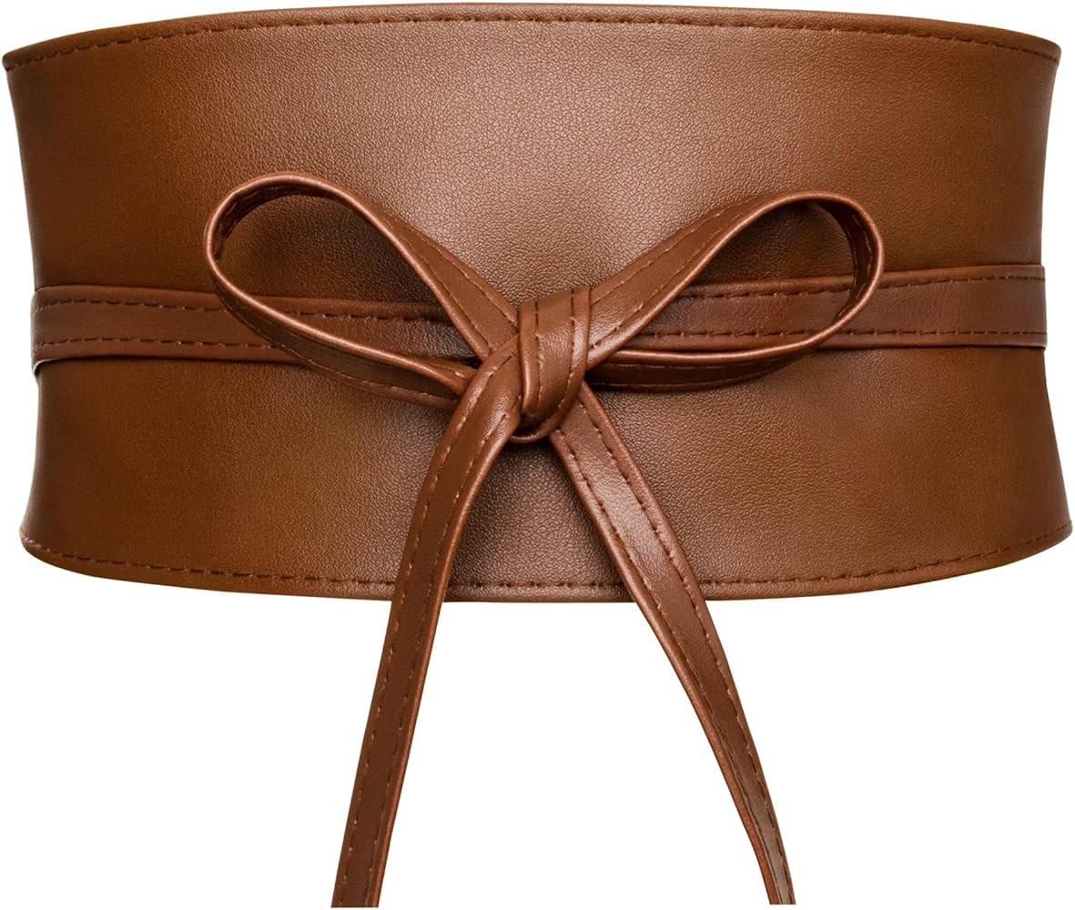 Wide Obi Belts for Women Thick Faux Leather Corset with Lace Up Wrap Style | Amazon (US)